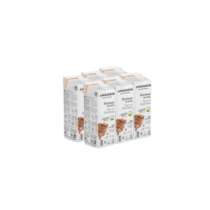 AMANDIN Horchata de Chufa Ecológica 1 Litro (Pack 6 Unidades) - Sin Gluten y Vegana