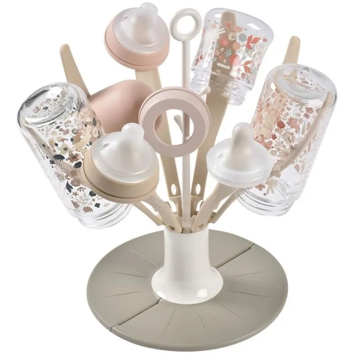 Beaba BEA3384349117535 Escurridor de botellas plegable con forma de flor, capacidad para hasta 8 botellas, Arcilla