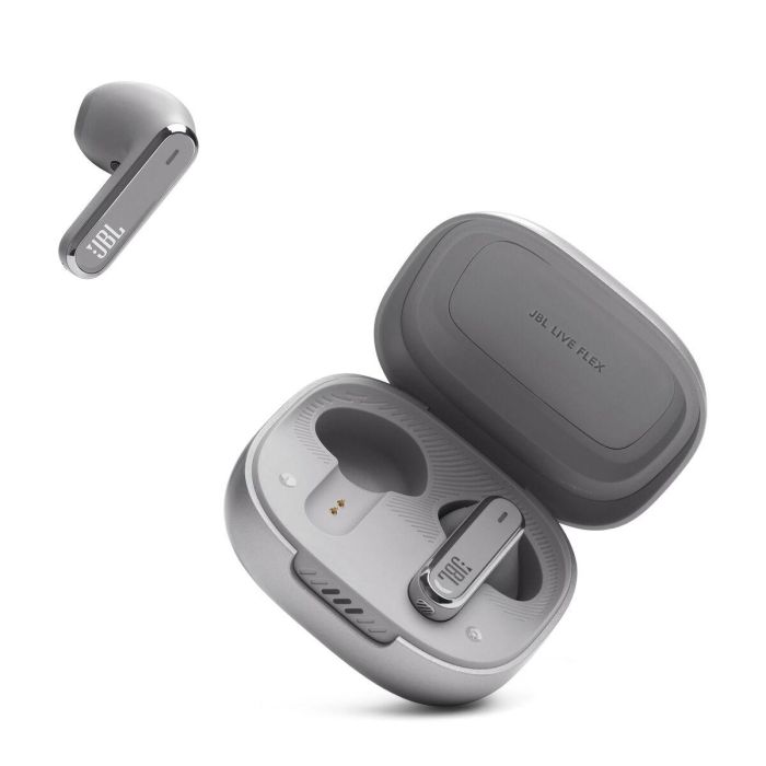 JBL Harman LIVE Flex Auriculares Inalámbricos Bluetooth 5.3 con Reducción de Ruido Activa, 40h Batería, IP54, Alexa/Asistente Google, Plata