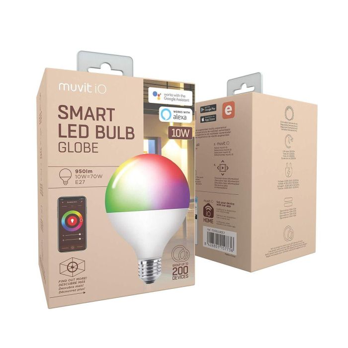 muvit iO bombilla inteligente Globo E27/10W/950lm RGB+BlancoD95*H160 11