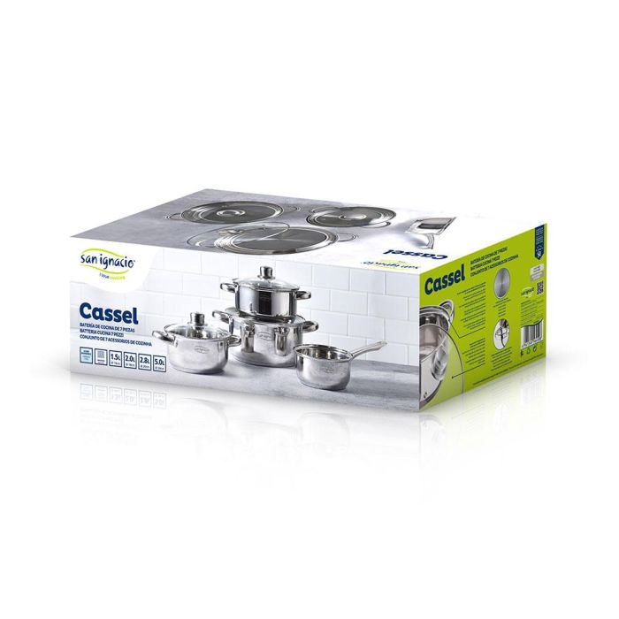 Bateria 7 piezas de acero inox ind cassel: cazo ø16 cm / cacerola con tapa ø18 cm / cacerola con tapa ø20 cm / cacerola con tapa ø24 cm 1 Bateria 7 piezas de acero inox ind cassel: cazo ø16 cm / cacerola con tapa ø18 cm / cacerola con tapa ø20 cm / cacerola con tapa ø24 cm 1