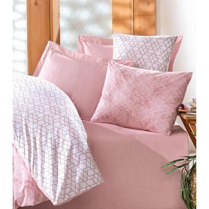 Juego de cama - 1 funda nórdica 220x240 cm + 2 fundas de almohada 60x60 cm - 100% algodón - Rosa 3 Juego de cama - 1 funda nórdica 220x240 cm + 2 fundas de almohada 60x60 cm - 100% algodón - Rosa 3