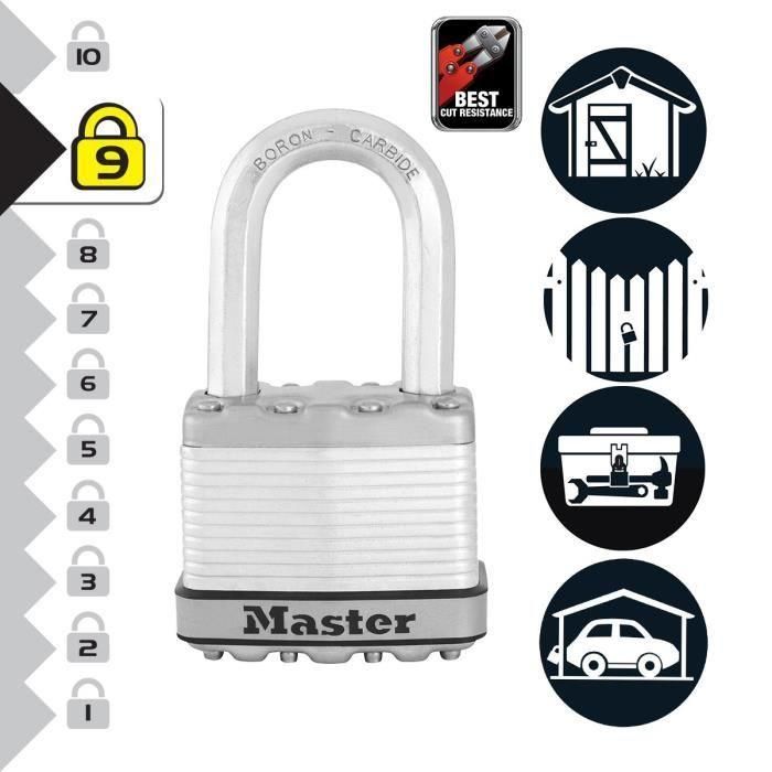 Master Lock M5eurtrilf Juego de 3 candados de muy alta seguridad, acero ladado, para uso al aire libre con anse M 2 Master Lock M5eurtrilf Juego de 3 candados de muy alta seguridad, acero ladado, para uso al aire libre con anse M 2