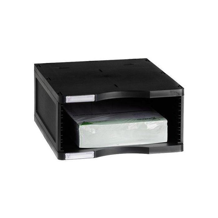 Archivo 2000 Soporte Monitor Poliestireno 100% Reciclado Negro con Compartimento A4/Folio 360x300x145mm Ergosostenible