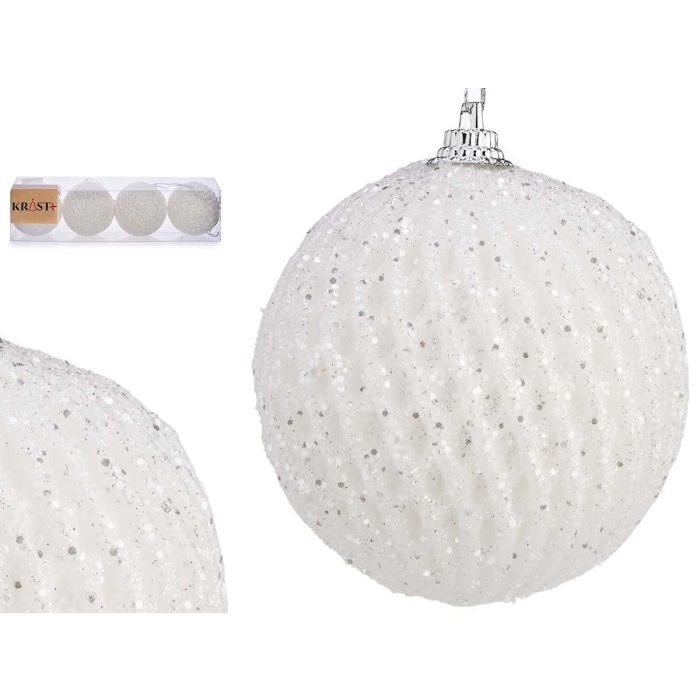 Set 4 Bolas Navidad Blancas con Relieve 7 cm - Krist+ (24 Unidades) Set 4 Bolas Navidad Blancas con Relieve 7 cm - Krist+ (24 Unidades)