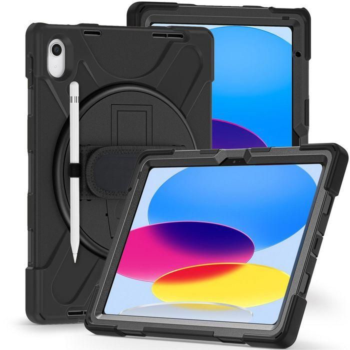 eSTUFF Funda AUSTIN Defender Negra para iPad 11ª gen 2025/10ª gen 2022. Antigolpes con soporte 360° y correa de mano/hombro 4