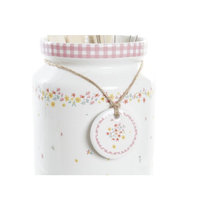 DKD Home Decor Vichy sweet Bote Utensilios Rosa Blanco Dolomita MDF 12 x 22 x 12 cm Set de 5 1