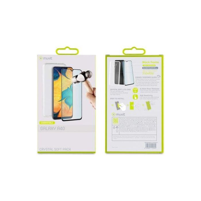Pack Muvit MUPAK0431 Funda Cristal Soft + Protector Vidrio Templado para Samsung Galaxy A40/ Transparente 3 Pack Muvit MUPAK0431 Funda Cristal Soft + Protector Vidrio Templado para Samsung Galaxy A40/ Transparente 3