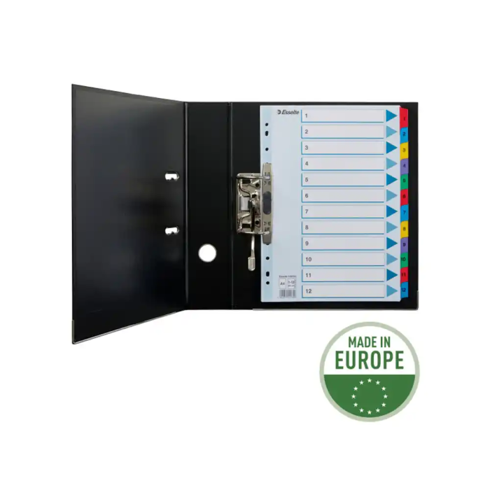 Esselte Separador Numérico 1-12 Cartulina Mylar Borra DIN A4 Multitaladro Multicolor Juego de 12 2