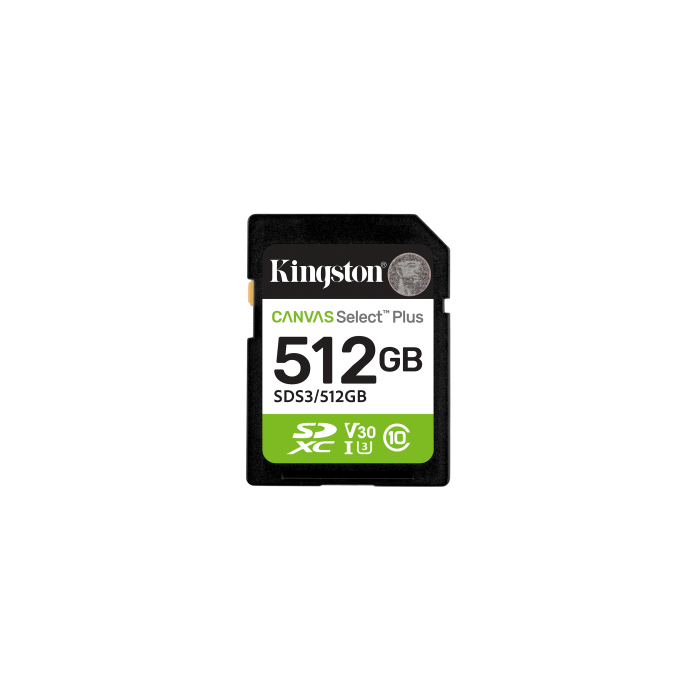 Kingston SDS3/512GB Tarjeta de Memoria Canvas Select Plus 512GB SDXC Clase 10 U3 V30 150MB/s para Full HD