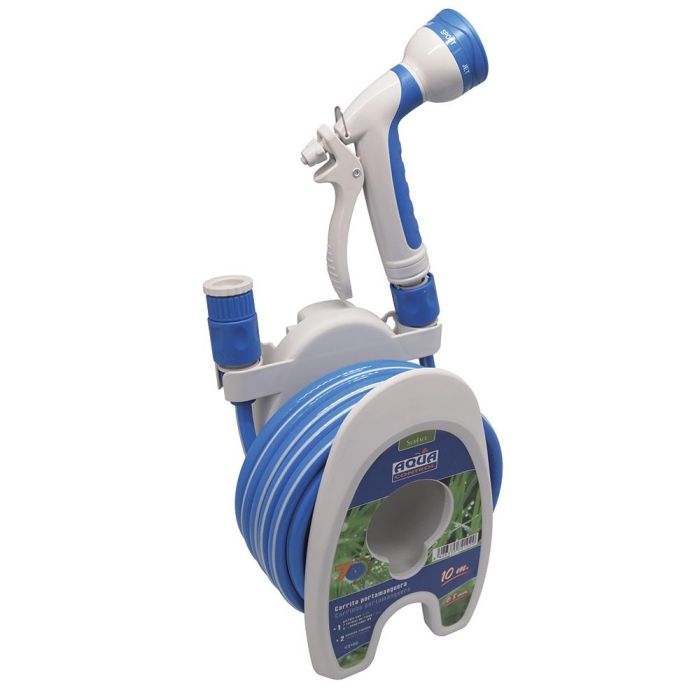 Aqua Control Carrito Portamanguera Especial Terrazas 10m PVC con Pistola 7 Formas Riego, 2 Conectores y Adaptador 6