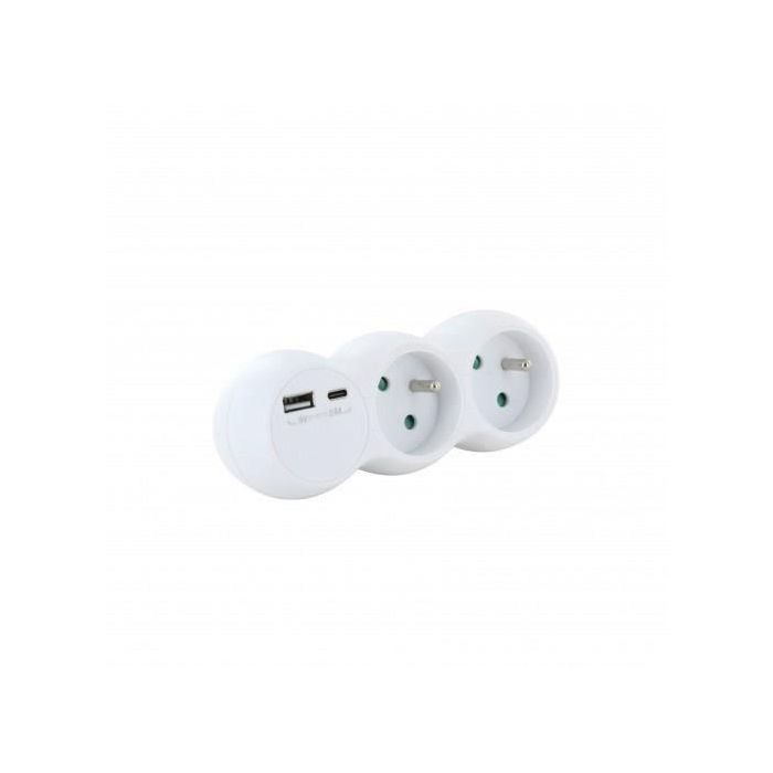 Lote 2 dominó CHACON - 47002 - 2x16A con USB-A +USB-C - Blanco (FR) 1