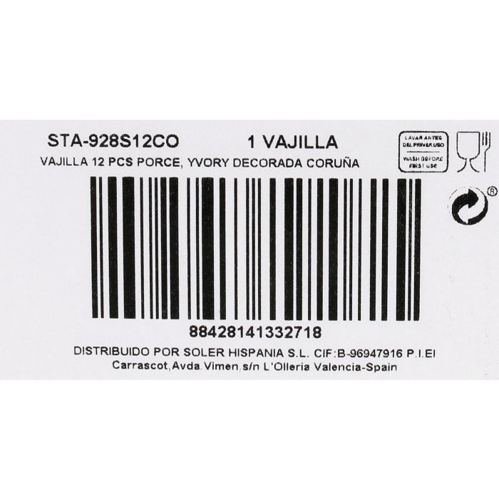 Vajilla de porcelana Corunya 12 piezas color marfil - Santa Clara 12 Vajilla de porcelana Corunya 12 piezas color marfil - Santa Clara 12