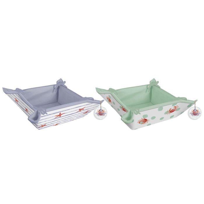 DKD Home Decor Cesta Mediterránea de Algodón Verde y Azul 34x34x34 cm Ideal para Almacenaje y Decoración (2 Unidades)