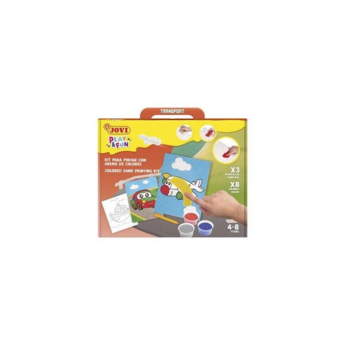 Jovi Play&Fun Pinta con Arena de Colores Vehículos - Juego de Manualidades para Niños con Plantillas y Punzón