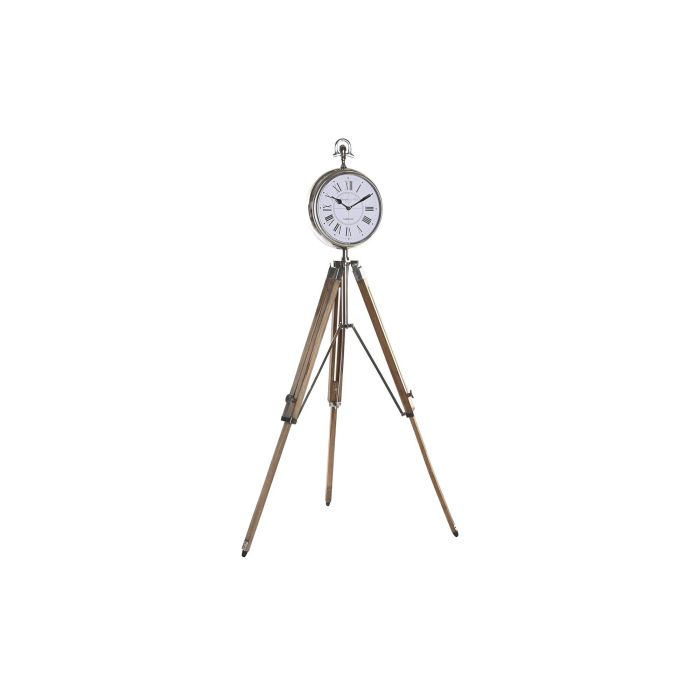 DKD Home Decor Reloj de Pie Tradicional con Trípode, Color Natural y Plateado, de Aluminio y Madera de Mango, 83x45x36 cm
