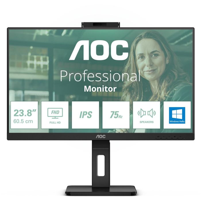 AOC 24P3CW Monitor Profesional 23.8" Full HD IPS 75Hz con Webcam 5MP Windows Hello, USB-C 65W, Altavoces