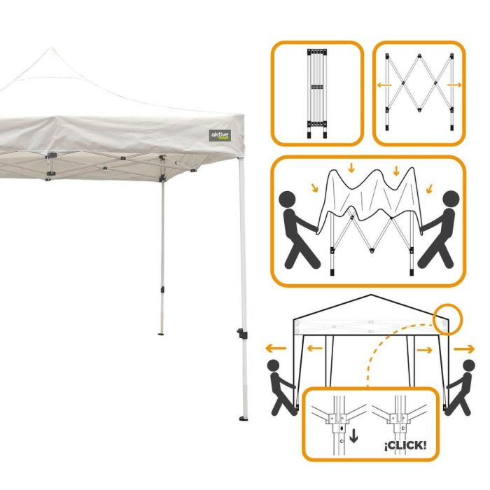 Cenador Aktive Plegable Altura ajustable Acero Poliéster 420D Oxford Blanco 300 x 320 x 300 cm 4