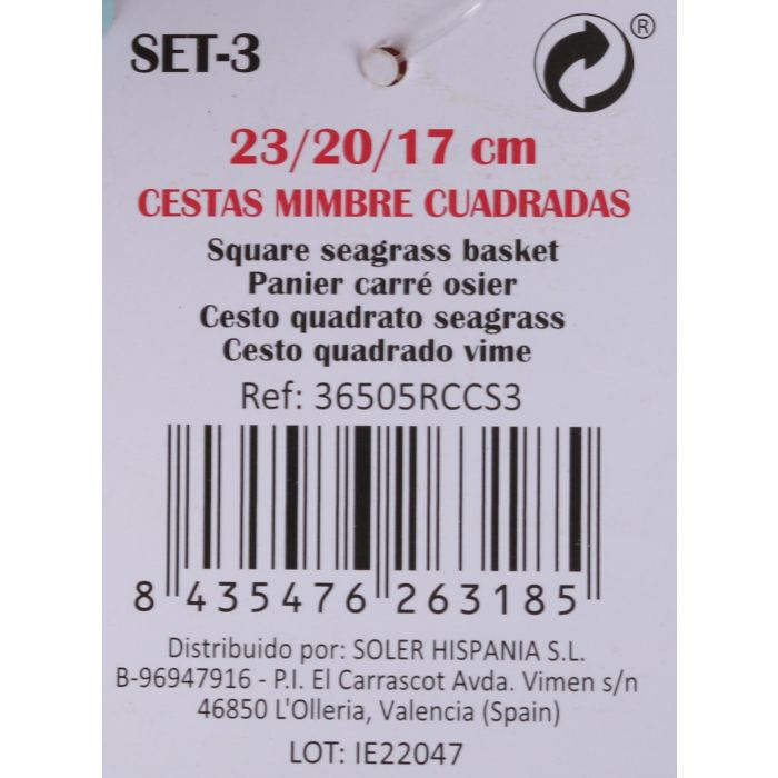 Privilege Set 3 Cestas Mimbre Cuadradas 23 cm, 20 cm, 17 cm (4 Cajas) 10