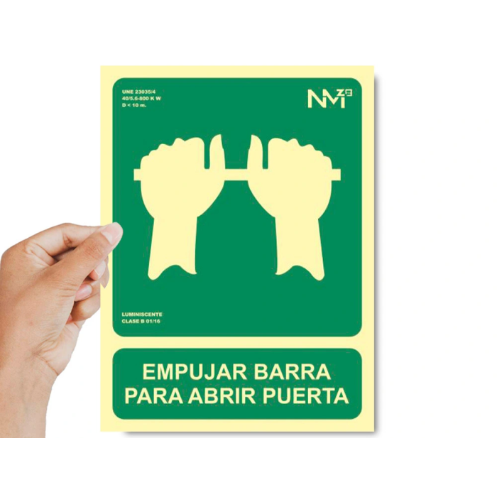 Normaluz Cartel de Evacuación 'Empujar Barra Para Abrir Puerta' Clase B PVC 0,7mm 22.4x30cm 2