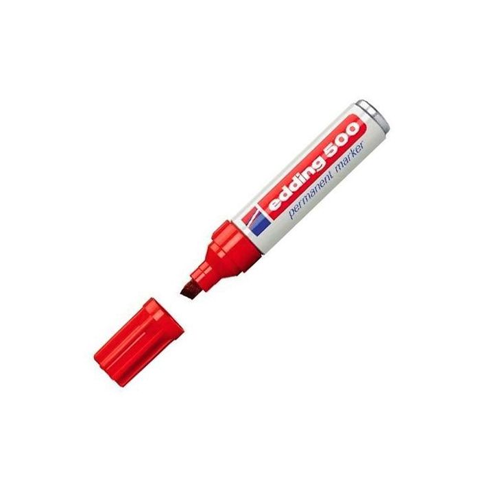 Edding 500 Marcador Permanente Rojo, Punta Biselada 2-7 mm, Resistente al Agua, Tinta Recargable, Pack 10 Unidades (10 Unidades)
