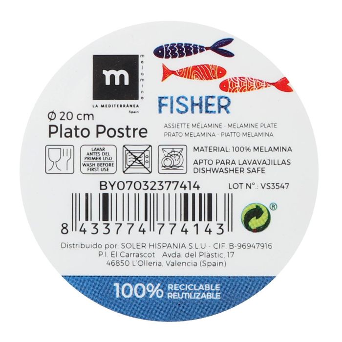Plato Postre Melamina Brillo Fisher 20 cm - La Mediterranea (24 Unidades) 2 Plato Postre Melamina Brillo Fisher 20 cm - La Mediterranea (24 Unidades) 2