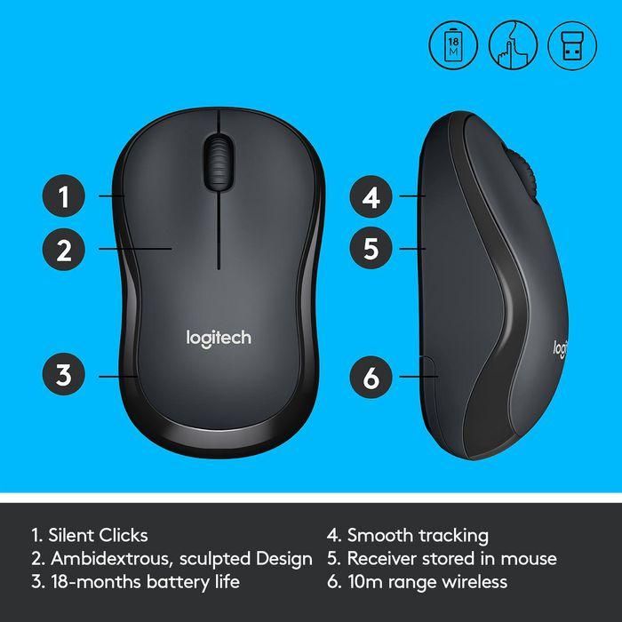 Logitech M220 Silent, USB 2.4GHz, Optical 1000 dpi, 1xAA, Charcoal 7 Logitech M220 Silent, USB 2.4GHz, Optical 1000 dpi, 1xAA, Charcoal 7