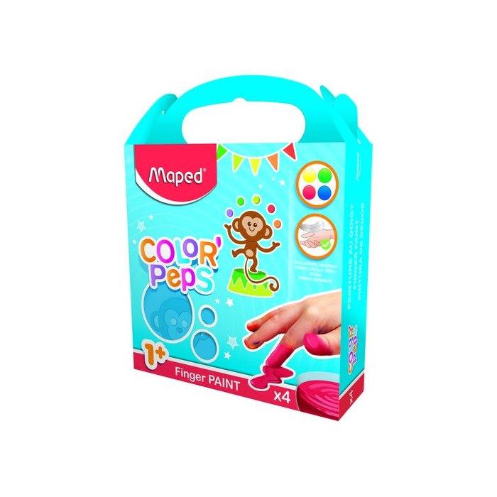 Pintura De Dedos Maped Caja De 4 X 80G (Azul,Amarillo,Rojo,Verde)