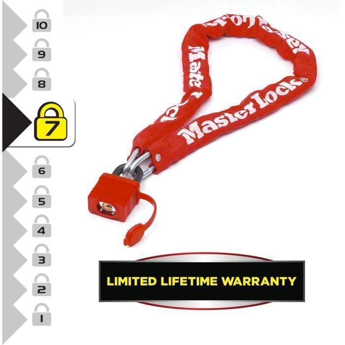 Master Lock 8390EURDPROCOL Candado de Cadena de Seguridad para Bicicletas, Acero Endurecido 6mm, 90cm, Anticorte, con Llave 1