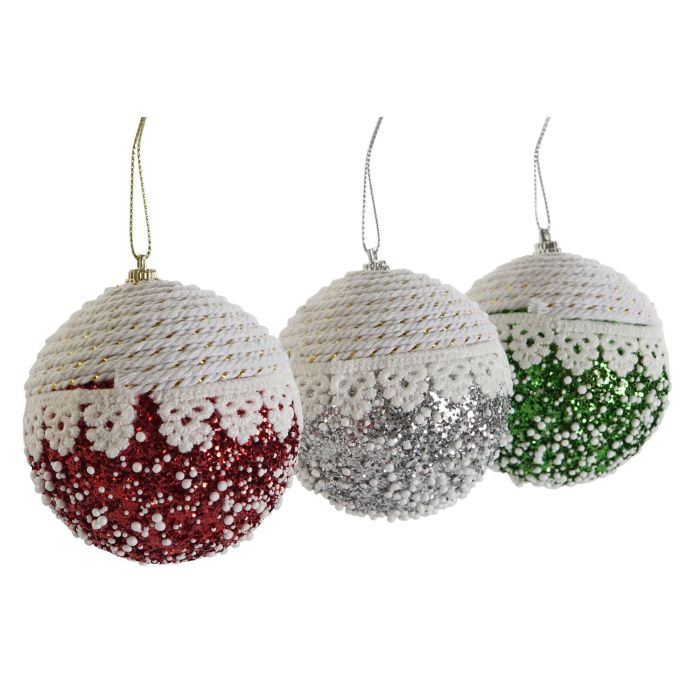 DKD Home Decor Decoración Colgante Navidad Tradicional Rojo Blanco 8 x 8 x 8 cm (12 Unidades) 1