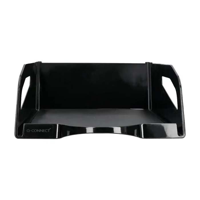 Q-connect Bandeja sobremesa plástico gran capacidad con asa negro opaco 386x270x115mm 1