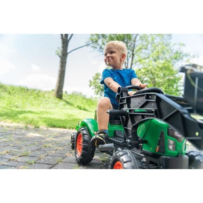 Falk Retroexcavadora con pedal Supercharger verde, con remolque extraíble, capota de apertura, volante con bocina, para niños 2-5 años 3