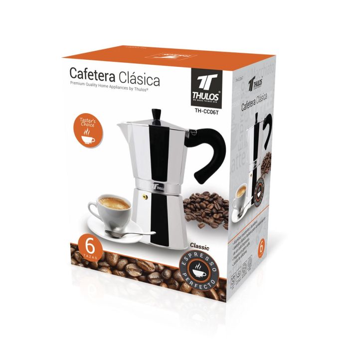 Thulos Cafetera Clásica Th - Cc06T 6 Tazas, Aluminio Resistente, Método Italiano 1 Thulos Cafetera Clásica Th - Cc06T 6 Tazas, Aluminio Resistente, Método Italiano 1
