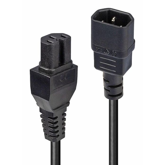 Lindy Cable de Alimentación IEC C14 a IEC C15 2m, H05-VVF 3G 1.00mm², Negro, Alta Temperatura, 10 Años