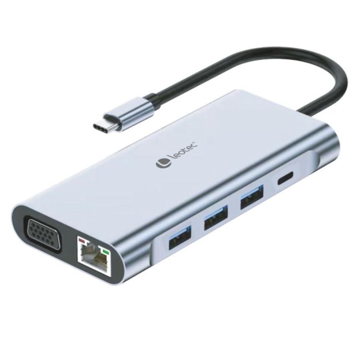 Leotec LEDS01 Replicador de Puertos USB-C 11 en 1 para Portátil con HDMI 4K, VGA, 3x USB 3.0, PD 100W, Ethernet Gigabit, Lector SD/microSD, Jack 3.5mm - Gris 0 Leotec LEDS01 Replicador de Puertos USB-C 11 en 1 para Portátil con HDMI 4K, VGA, 3x USB 3.0, PD 100W, Ethernet Gigabit, Lector SD/microSD, Jack 3.5mm - Gris 0