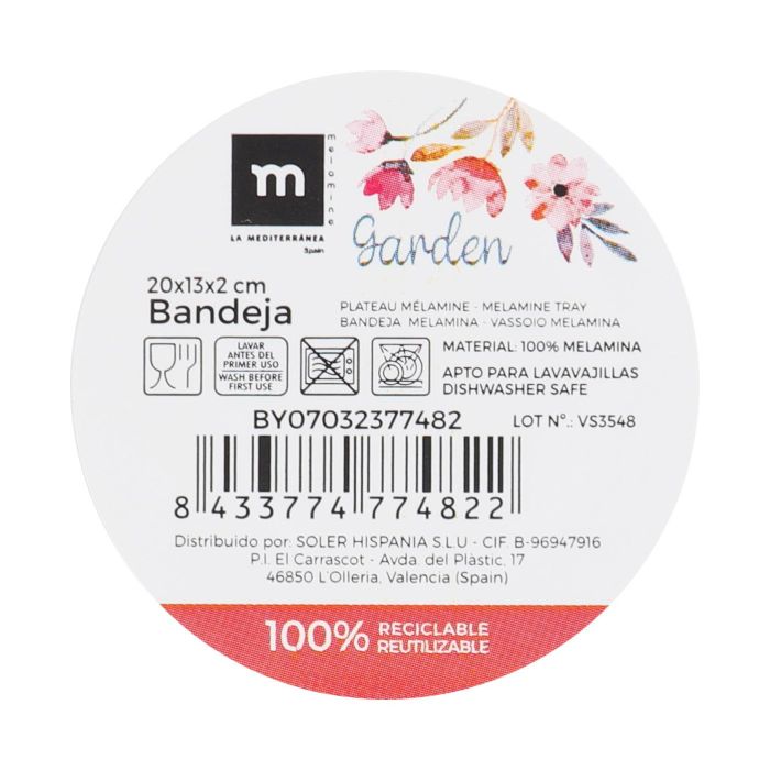 Bandeja Melamina Garden 20x13x2 cm - La Mediterranea (24 Unidades) 1 Bandeja Melamina Garden 20x13x2 cm - La Mediterranea (24 Unidades) 1