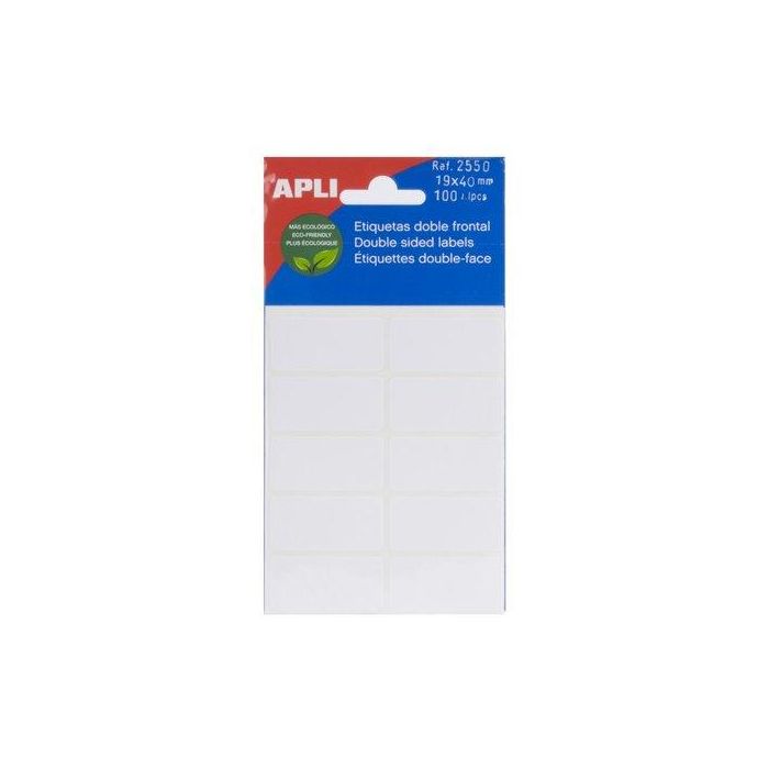 Etiquetas Adh.Manuales Bolsa Apli Doble Frontal Blancas 5H 19X40 Mm 100 Uds.(02550) 10 unidades