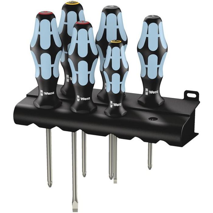Wera 3334/3350/3355/6 Juego de Destornilladores Inoxidables con Rack - 6 piezas Phillips, Pozidriv y Ranura