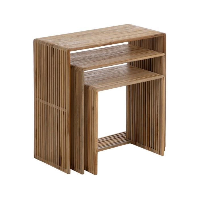 S/3 Mesa Auxiliar Natural Madera de Teca 65 X 30 X 66 cm