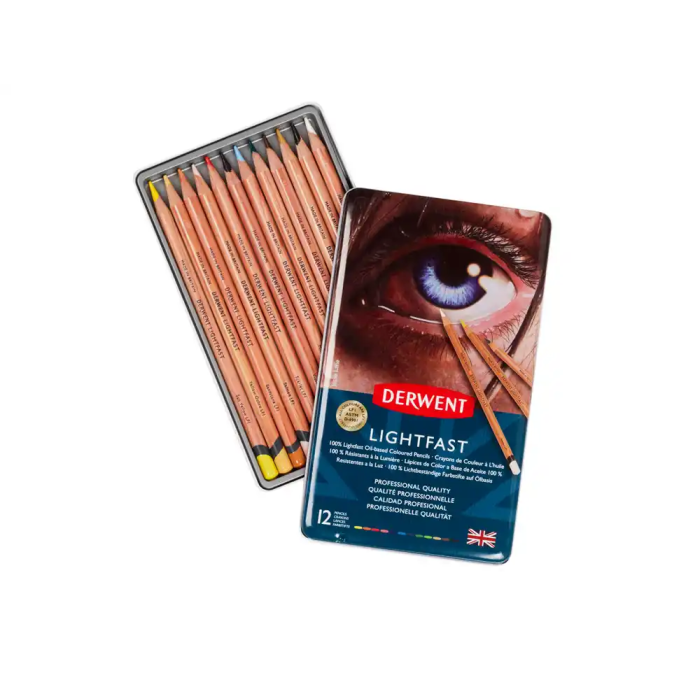 Derwent Lápices de Colores Lightfast Resistentes a la Luz Caja Metálica 12 Colores Surtidos 1