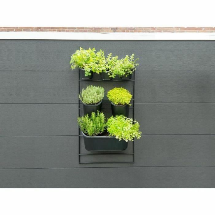 Jardinera de pared - Kit soporte de pared + 3 macetas (0,9L) + 2 macetas (2,5L) + 1 jardinera (5,4L) - Negro - Al 84 x L 48 cm - NATURE 4