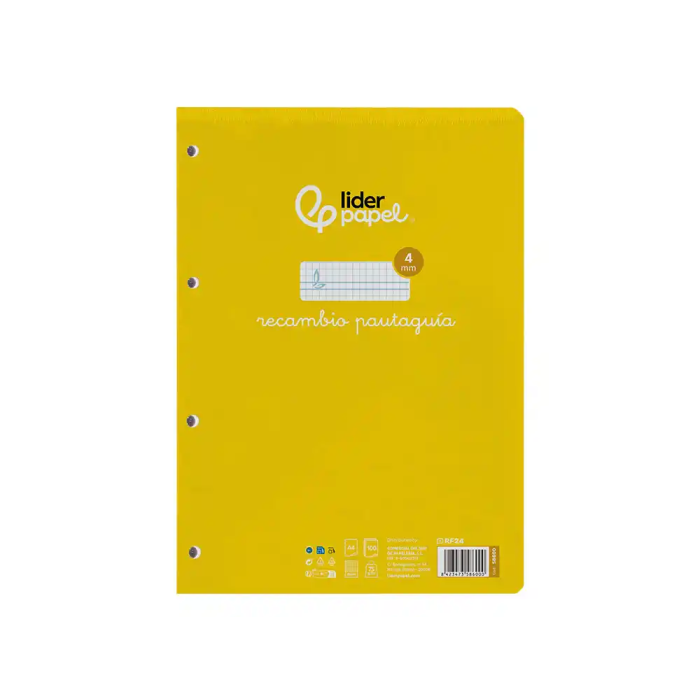 Liderpapel Recambio A4 Pautado Guía 100 Hojas 75gr Cuadriculado Pautado 4mm Con Margen 4 Taladros 1