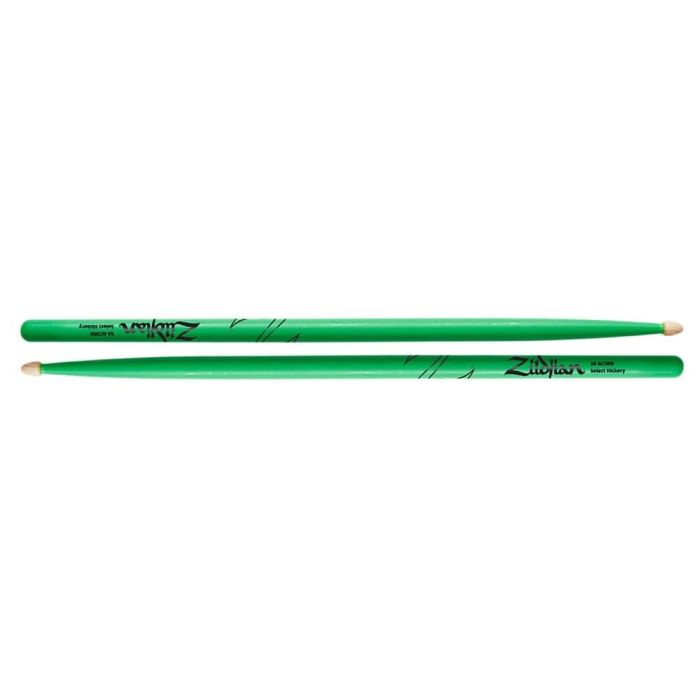Zildjian Baquetas 5A Hickory Neon Verde - Diámetro .570" Longitud 16.25" Taper Medium