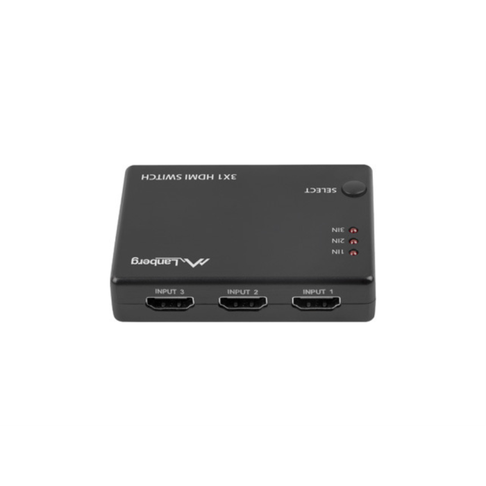 Lanberg SWV-HDMI-0003 Conmutador de vídeo HDMI 2.0b para múltiples fuentes, Negro, soporta 60Hz, incluye cable USB