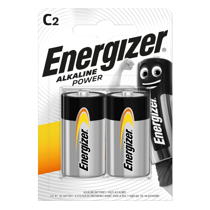 Energizer ENE300152100 Pilas Alcalinas Power LR14 C Blíster 2 Unidades Larga Duración, 10 Años de Carga, Sin Sulfataciones