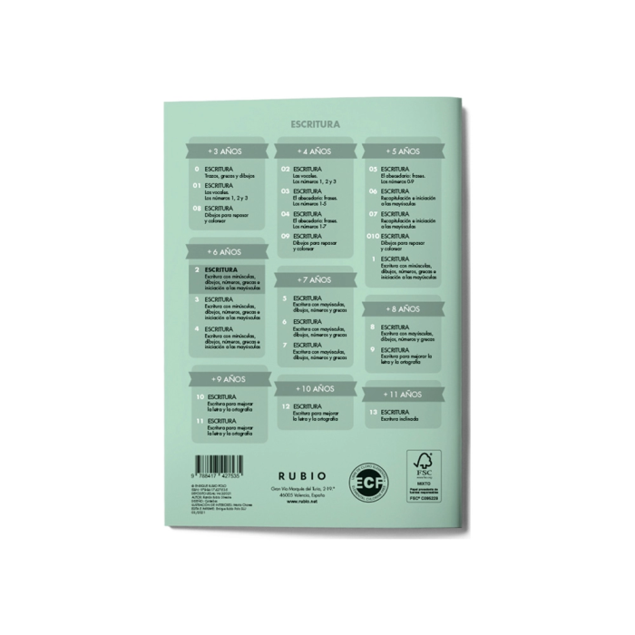 Rubio Cuaderno Caligrafía Nº 2 para Desarrollar Destrezas Motrices y Lenguaje Escrito Certificado FSC 2