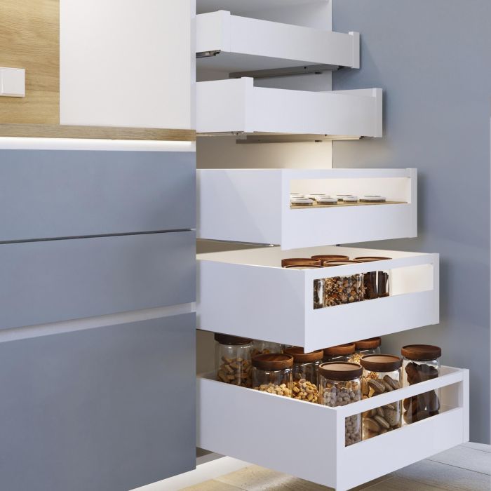 Emuca Cajón exterior Protone 30kg con guías de extracción total y cierre suave, Altura 131mm, profundidad 350mm, Acero, Pintado blanco 3 Emuca Cajón exterior Protone 30kg con guías de extracción total y cierre suave, Altura 131mm, profundidad 350mm, Acero, Pintado blanco 3