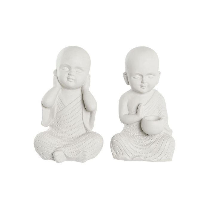 DKD Home Decor Figura Decorativa Oriental de Monje Blanco en Magnesia - Set de 2 Unidades 19x25.5x39 cm DKD Home Decor Figura Decorativa Oriental de Monje Blanco en Magnesia - Set de 2 Unidades 19x25.5x39 cm