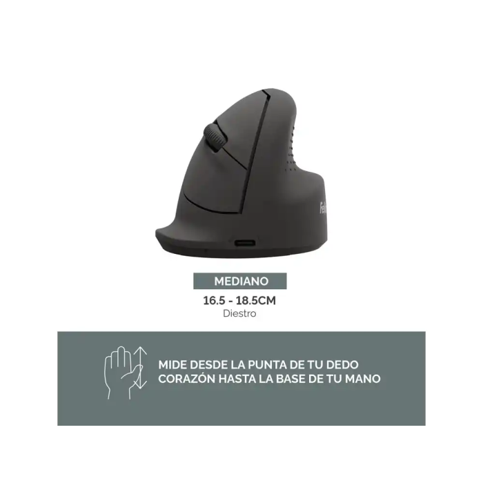 Fellowes Ratón Ergonómico Vertical Inalámbrico Bluetooth con Cable, Óptico 1600 DPI, Diestro, Negro, Hecho de Plástico Reciclado - Certificado FIRA 3 Fellowes Ratón Ergonómico Vertical Inalámbrico Bluetooth con Cable, Óptico 1600 DPI, Diestro, Negro, Hecho de Plástico Reciclado - Certificado FIRA 3