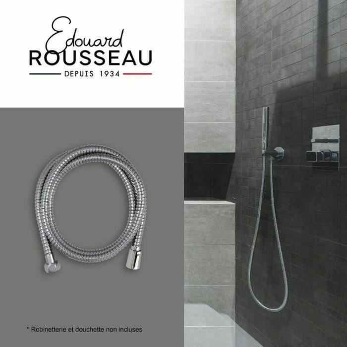 Edouard Rousseau EDR3047404226343 Flexo de ducha, Tuercas metálicas anti-torsión, Reductor caudal, 1.5m, Acero Inoxidable Cromado, Doble Grapa 3